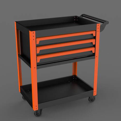 汽修橙色三层工具推车移动维修工具柜工具箱零件车厂家