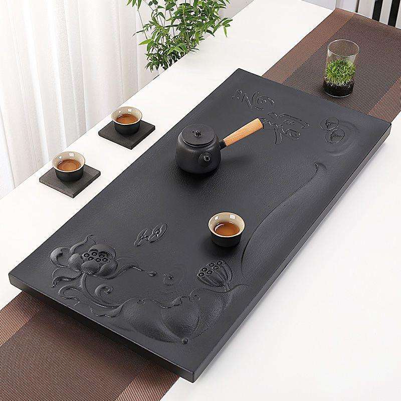 整块石头茶盘浮雕仿天然乌金一体家用简约排水全套可嵌入茶盘茶台
