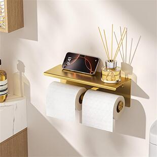 不锈钢浴室双卷纸巾架 带架子 壁挂式洗手间双 TP 分配器存储