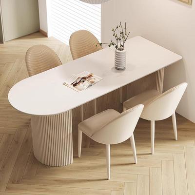 法式奶油风岩板餐桌椅组合2023新款现代简约轻奢家用椭圆形饭桌