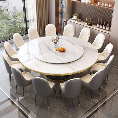 圆形岩板餐桌椅旋转圆盘家用圆桌2025新款轻奢大理石商用吃饭桌子
