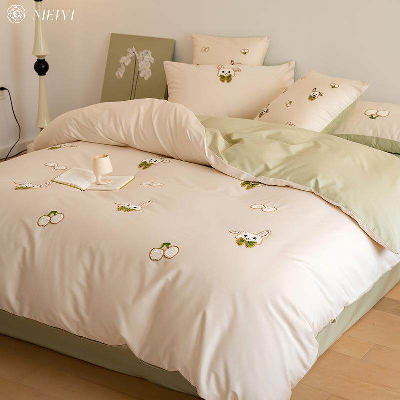 小清新1.2m可爱风100S全棉毛巾绣四件套纯棉被套裸睡儿童款床品