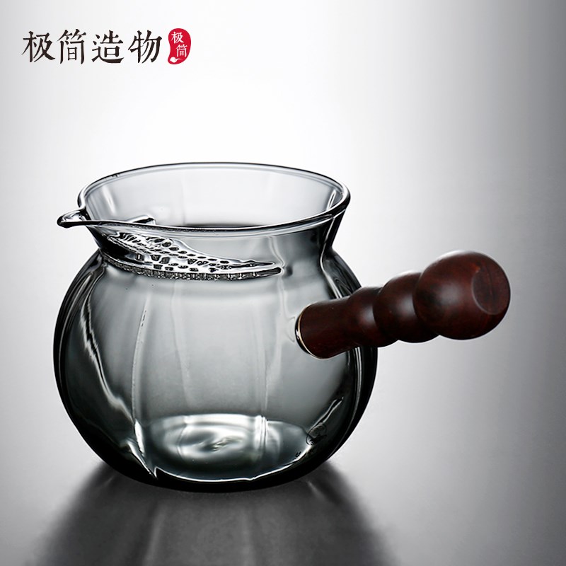 大容量侧把高档公道杯p玻璃泡绿茶壶月牙过滤网茶漏一体分茶器茶