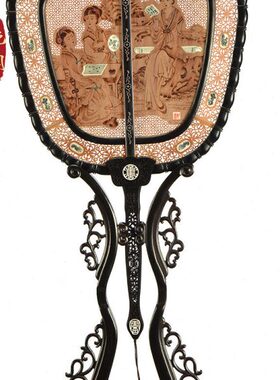 插摆件老式紫典复古屏风檀宫扇实木光屏木工艺扇台摆件屏工艺品