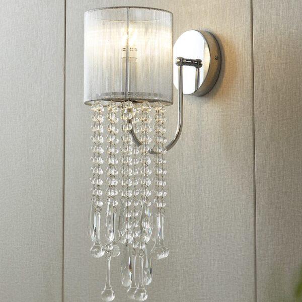 床头走廊代水晶壁灯流苏现法式爱简欧卧室灯银色贝 客厅背景墙时