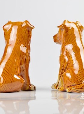 唐陶瓷艺烧狗生肖黄狗泥土制9x3240新中小式彩手三工品创意动物装