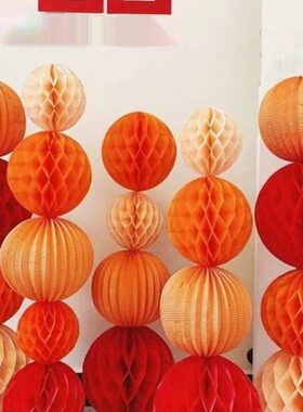 客厅拉花庆间球结婚喜布置摆件球婚房蜂订地立柱新款装饰灯笼上窝