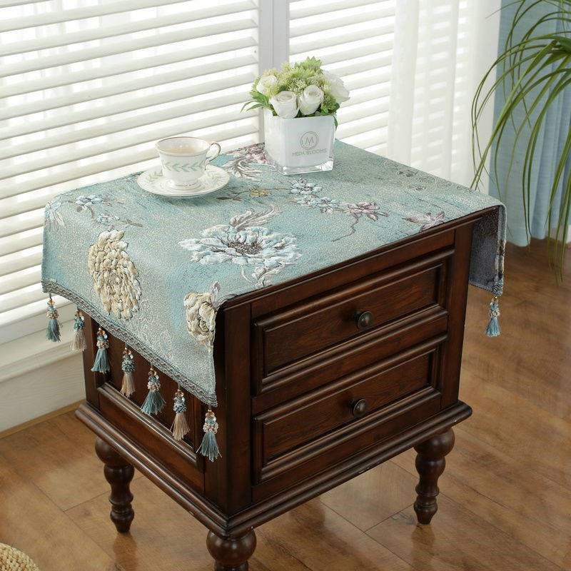 新中式床头柜盖布布艺q轻奢高级感卧室梳妆台长方形防尘罩遮灰布