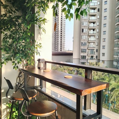 阳台吧台桌家用靠窗高低脚吧台定A制简约实木长桌高脚桌椅靠墙窄