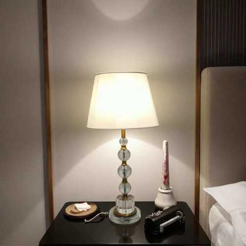 table lamp欧式水晶床头台灯轻奢卧室布罩台灯客厅装饰台灯