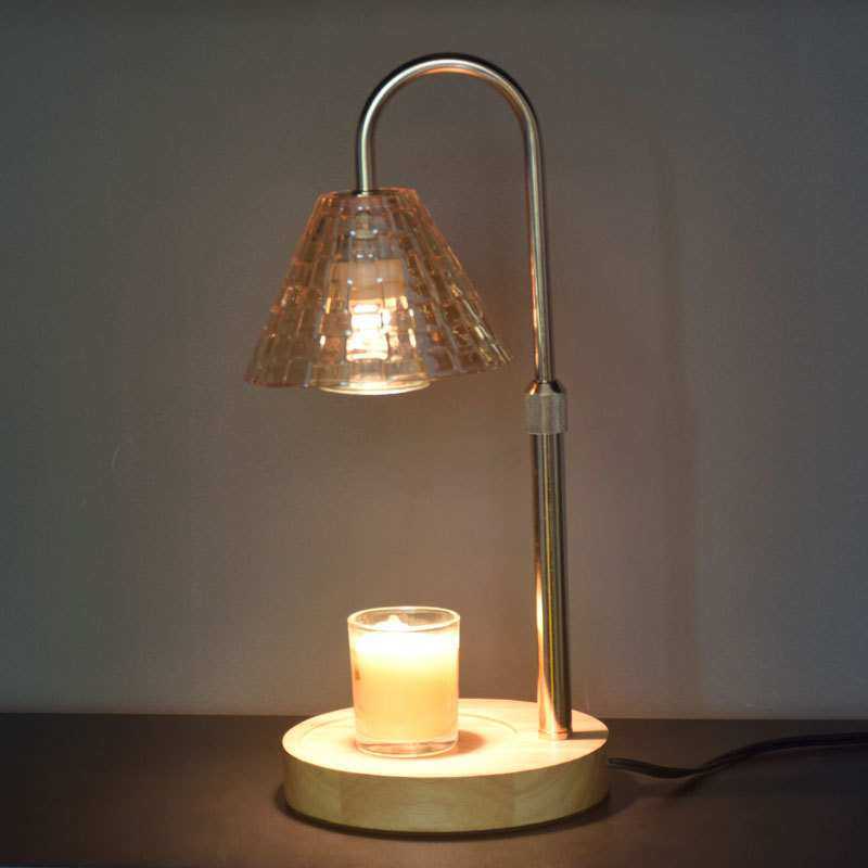 美式香熏灯融蜡灯玻璃琥珀斗笠实木可升降跨境定时调光装饰台灯