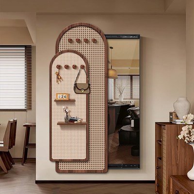 中古风洞洞板隐形穿衣镜子一体隐藏式推拉全身镜暗藏式入户玄关镜