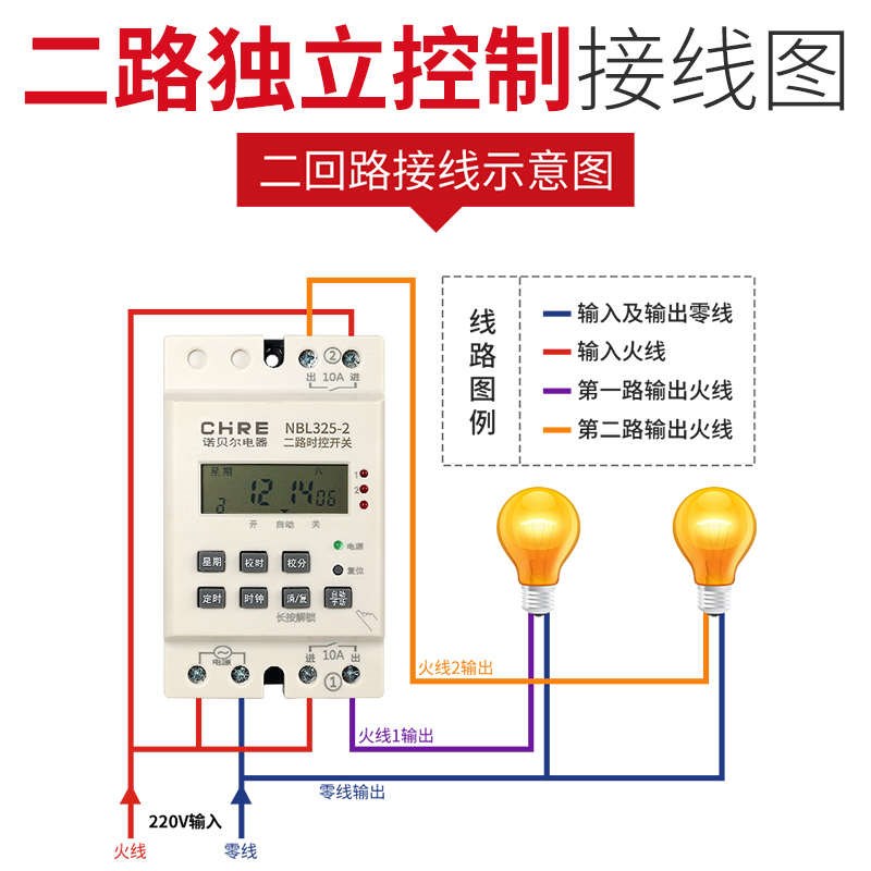 二路三回路时控开关分别独立输出广告牌灯箱全自动循环定时器220V