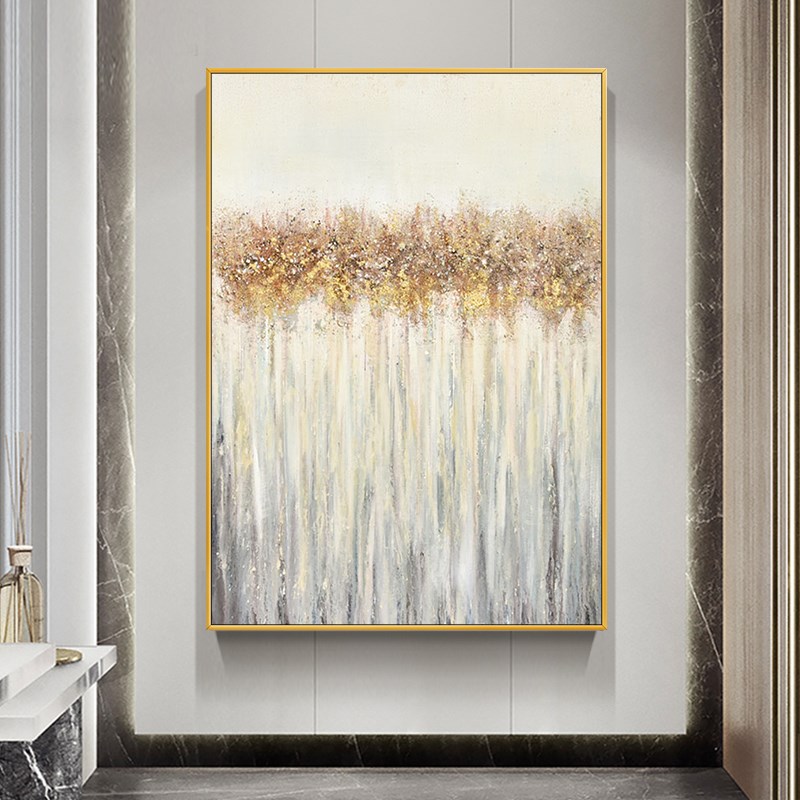 纯手绘油画轻奢金箔发财树北欧餐厅玄关背景墙装饰画美式卧室挂画图片