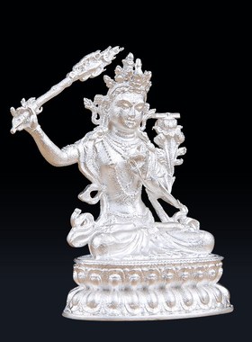 文殊菩萨铜像99银家用室内家用智慧菩萨随身佛小铜像