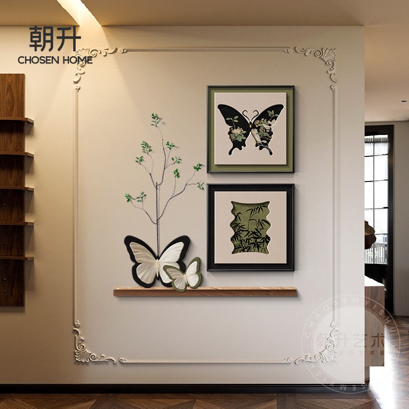 中古风复古玄关组合装饰画新款蝴蝶葫芦客厅走廊过道挂画高档壁画图片