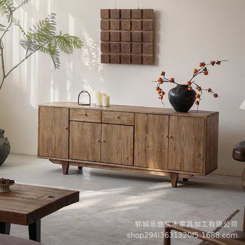 侘寂风餐边柜实木电视柜客厅靠墙储物柜老榆木玄关收纳柜茶水柜