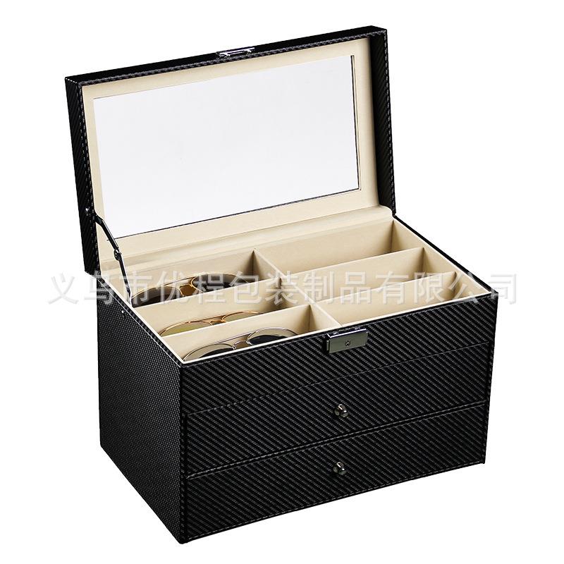 【折扣价】现货碳纤维三层18位眼镜收纳盒皮革18格墨镜太阳镜展示