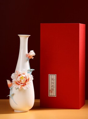 非遗手工新中式陶瓷美人花瓶轻奢高级感客厅博古架插花摆件装饰品