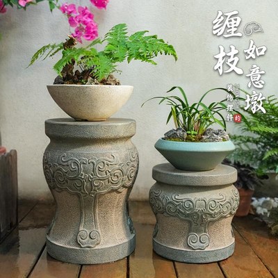 仿石头花架底座庭院户外室内石雕摆件仿古盆景石头底座石柱墩子