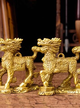 全铜麒麟摆件一对家居客厅玄关装饰品办公室中式乔迁招财礼品中式