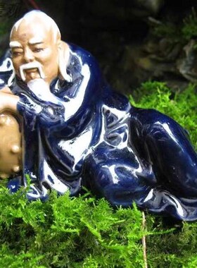 吸水石摆件家居装饰庭院假山盆景水族鱼缸招财流水陶瓷李白卧酒翁