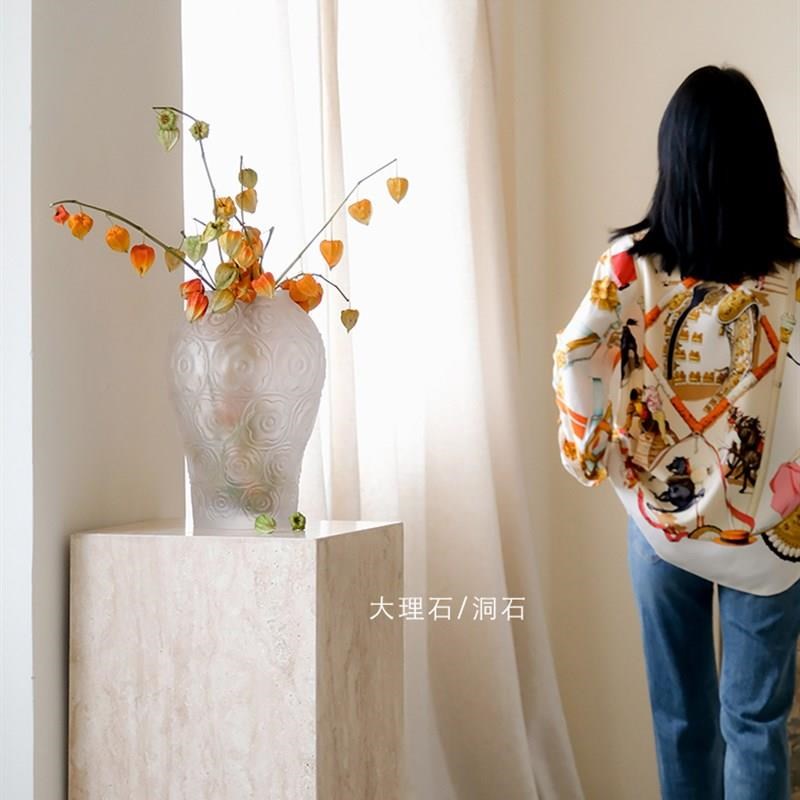 柱底座摆件客厅玄关电视柜旁落G地台石基座摆石石墩雕塑台