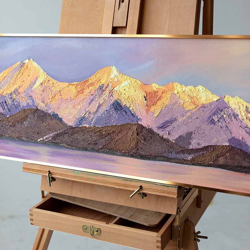 手绘油画贡嘎雪山客厅装饰日照金山丙烯肌理画沙发背景墙横幅油画图片