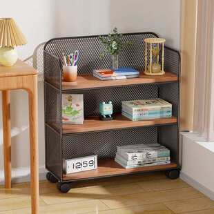 桌边书架落地桌下书本收纳书桌面课桌旁小推车移动带轮简易置物架