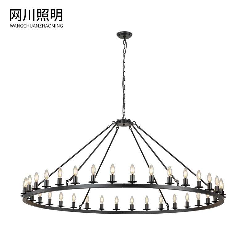 loft美式乡村工业复古吊灯铁艺圆形蜡烛吊灯餐厅客厅别墅工程灯