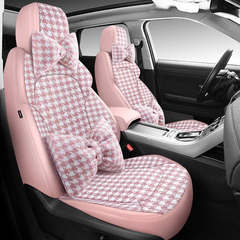 可订五座轿车SUV纯电动汽车坐垫各种车型四季全包围皮+千鸟格座套