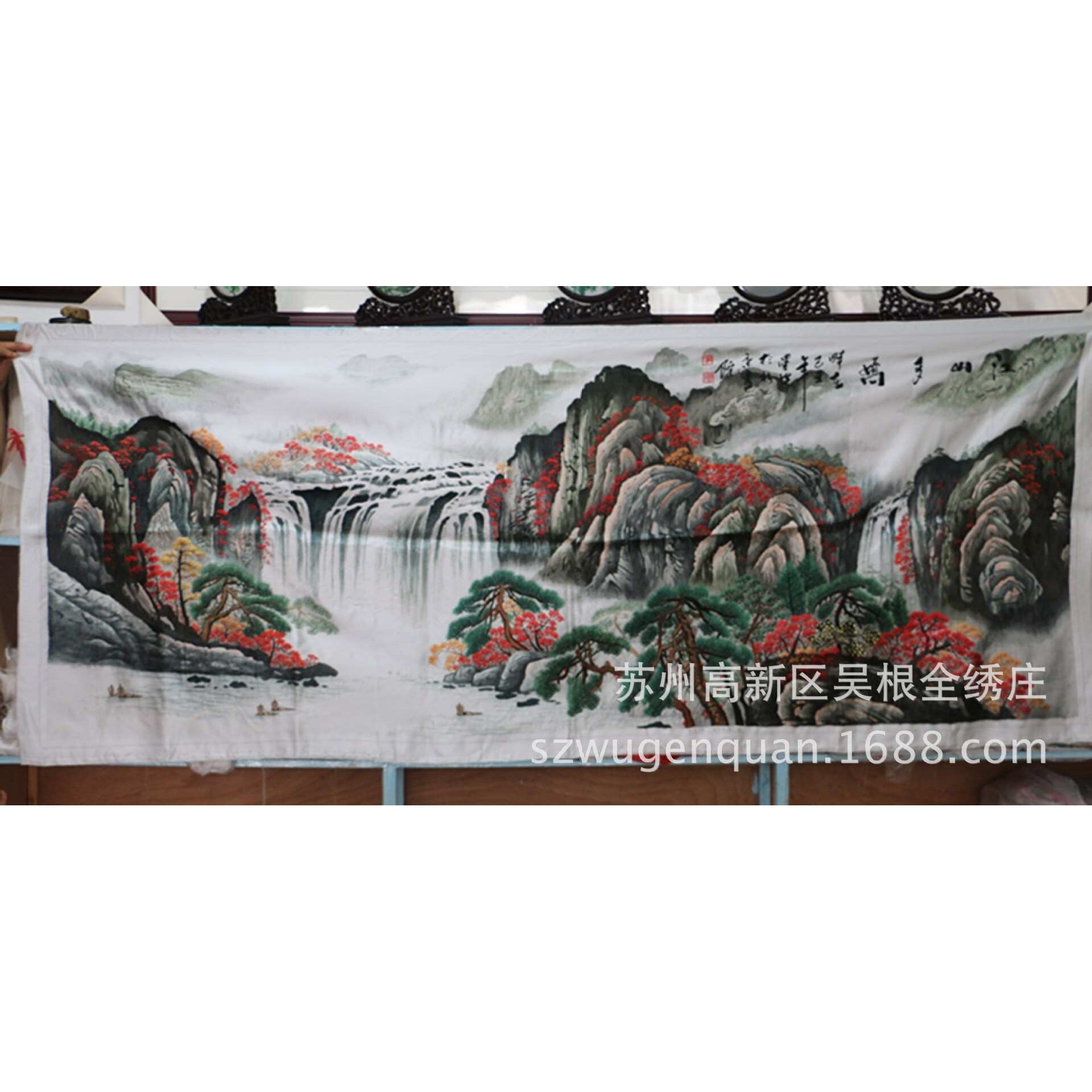 苏绣工艺品客厅会议室装饰画新款手工刺绣山水风景绣片