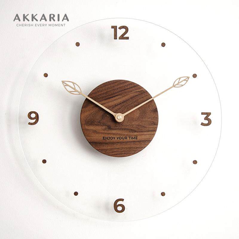 创意北欧简约实木制挂钟透明钟表挂钟客厅家居墙钟装饰钟轻奢挂表