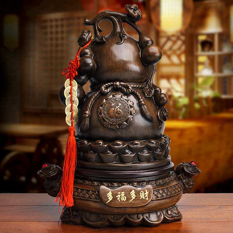办公客厅摆件树脂工艺品 多福多财福禄葫芦旋转装饰品中式摆设