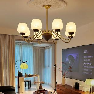 法式 餐厅中古风卧室胡桃木玻璃灯中山灯具 复古中国风客厅吊灯美式