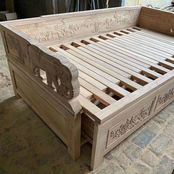 推拉伸缩实木罗汉床沙发床北方老榆木新中式仿古小户型罗汉榻