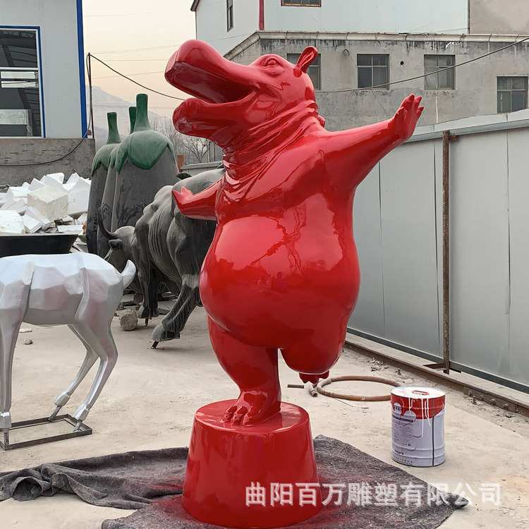 玻璃钢雕塑厂家定制新款河马雕塑 园林景观装饰摆件