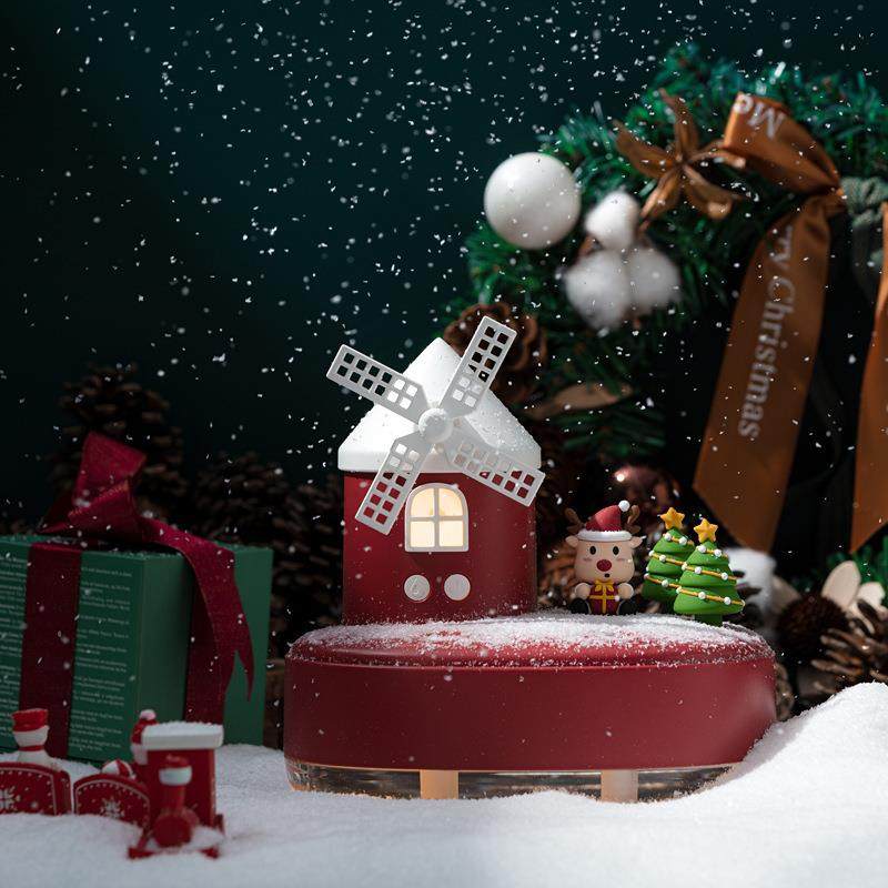 新款圣诞礼品风车音乐盒加湿器 双喷无线迷你桌面萌宠空气加湿器