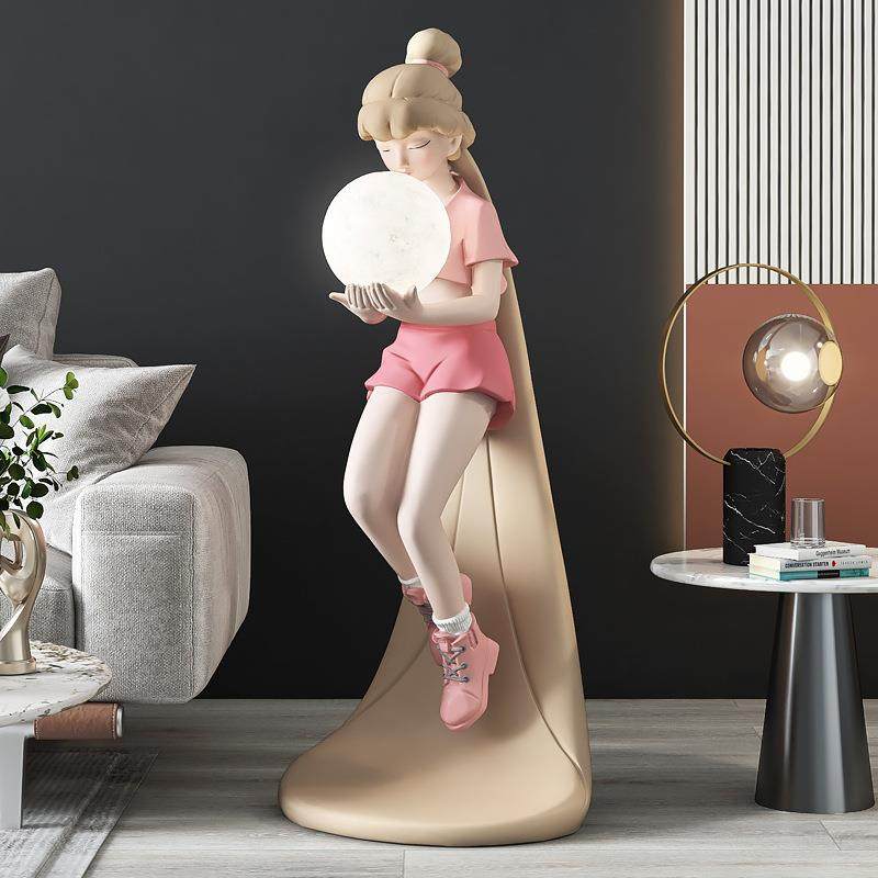 轻奢女孩大型落地摆件家居饰品客厅电视柜旁装饰台灯乔迁新居礼品