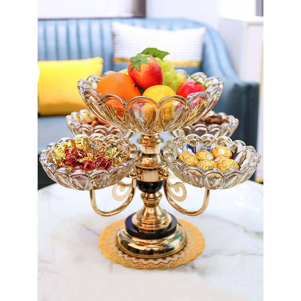 欧式水晶玻璃多层网红水果盘现代家用客厅茶几创意轻奢零食糖果盘