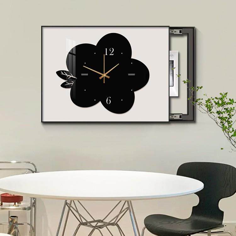 现代简约电表箱装饰画带钟表遮挡配电箱电闸盒挂画餐厅挂钟高级感