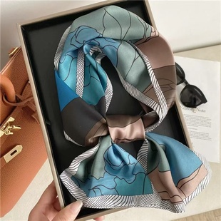 女G517 145x16cm长飘带双层真丝丝巾时尚 100%桑蚕丝 蓝绿灵动