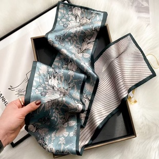 女G531 145x16cm长飘带双层真丝丝巾时尚 100%桑蚕丝 雏菊飞马