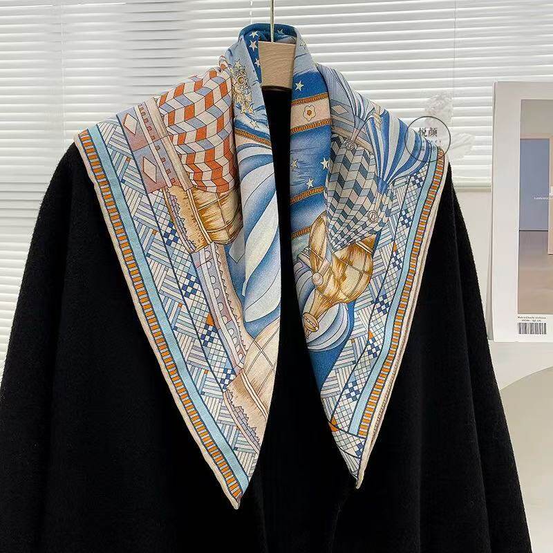 桑蚕丝羊毛【蓝色城堡】60丝毛方巾双面女士气质丝巾K659