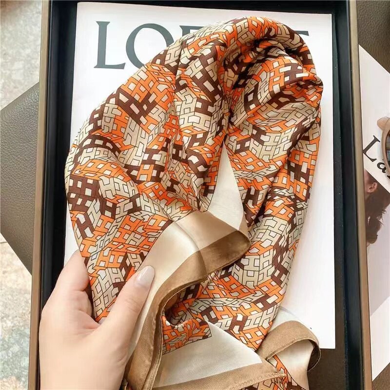 100%桑蚕丝【橘色H字母】65方巾单面真丝丝巾时尚女士气质B051