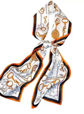 100%桑蚕丝【橙色马蹄扣】145x16cm长飘带双层真丝丝巾女G347