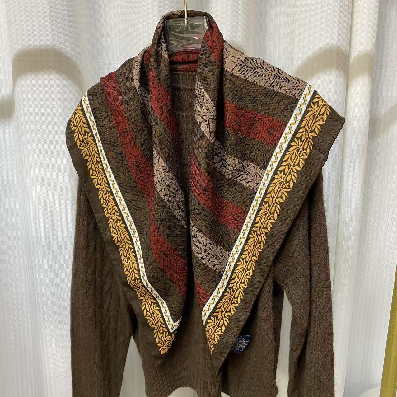 桑蚕丝羊毛【浓情可可】86丝毛方巾双面异色手工卷边丝巾Q721