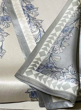 100%桑蚕丝【灰米花环】145x16cm长飘带双层真丝丝巾女G363