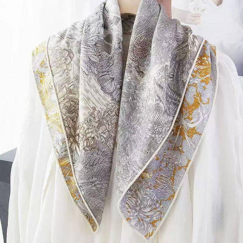 羊毛桑蚕丝【90白金福宝】86丝毛方巾双面异色丝毛围巾披肩Q755