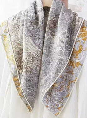 羊毛桑蚕丝【90白金福宝】86丝毛方巾双面异色丝毛围巾披肩Q755